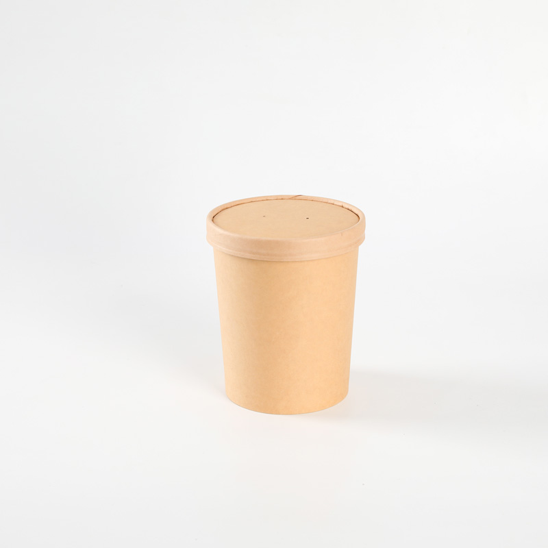 Disposable Biodegradable Eco-Friendly Food Grade Kraft Paper Soup Cup Bowl Lid Set for Hot Soup Private Label Custom