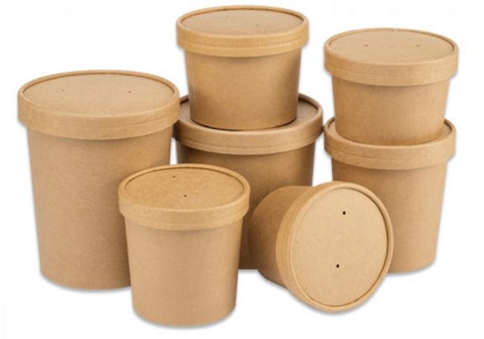 Disposable Biodegradable Eco-Friendly Food Grade Kraft Paper Soup Cup Bowl Lid Set for Hot Soup Private Label Custom