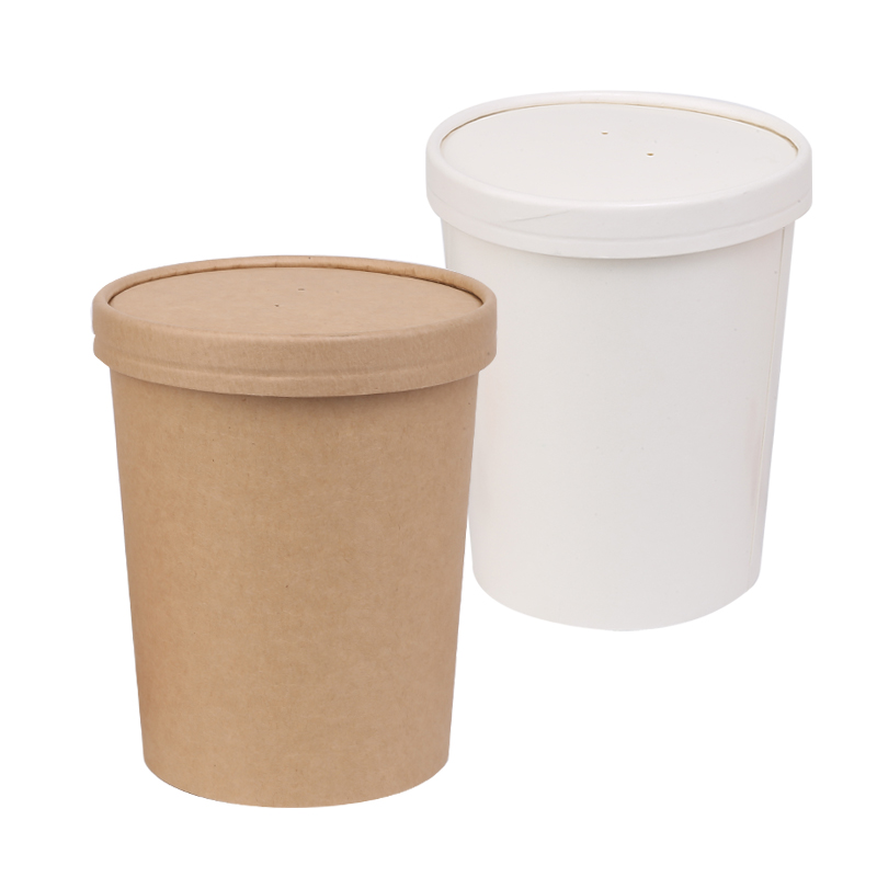 Disposable Biodegradable Eco-Friendly Food Grade Kraft Paper Soup Cup Bowl Lid Set for Hot Soup Private Label Custom