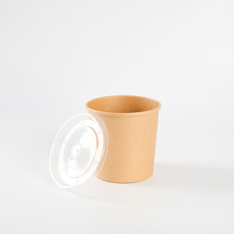 Disposable Biodegradable Eco-Friendly Food Grade Kraft Paper Soup Cup Bowl Lid Set for Hot Soup Private Label Custom