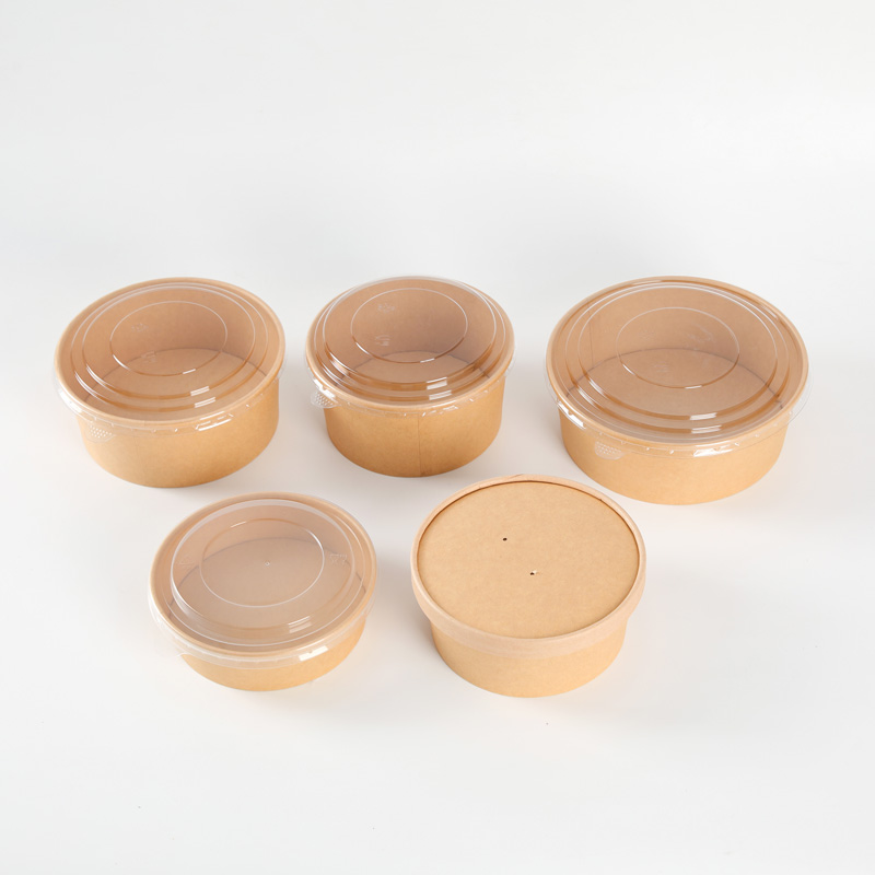 Eco-Friendly Disposable Large Kraft Paper Salad Bowl with Customized PP/Paper Lid for Camping