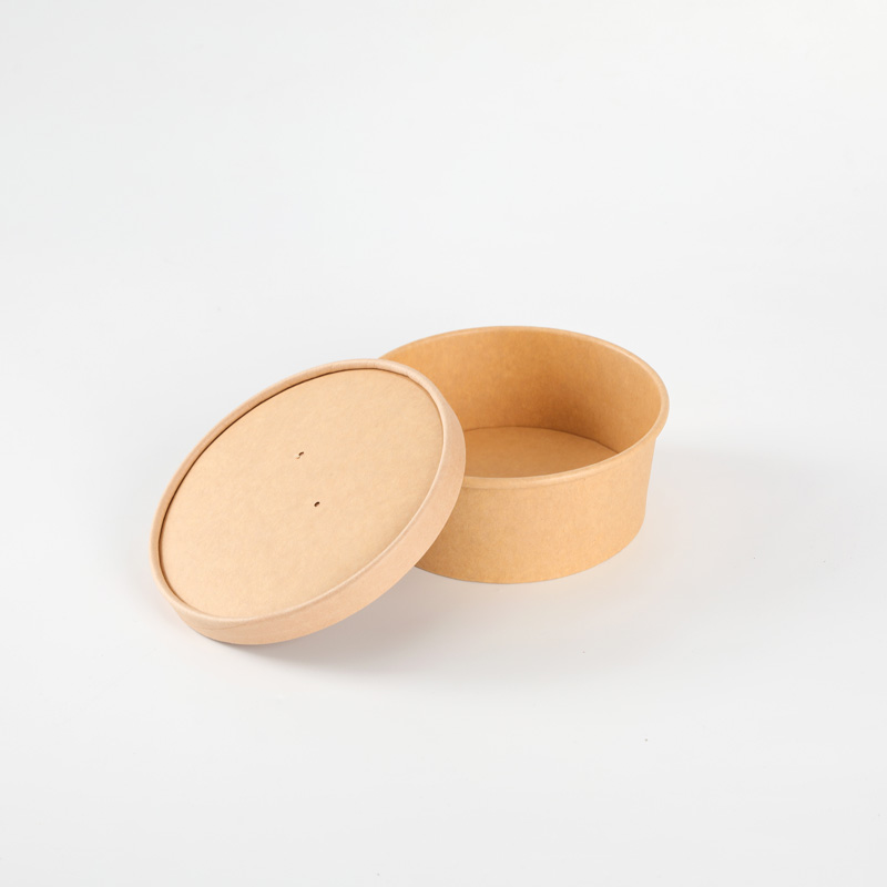 Eco-Friendly Disposable Large Kraft Paper Salad Bowl with Customized PP/Paper Lid for Camping