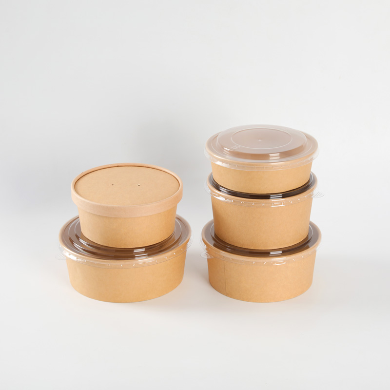 Eco-Friendly Disposable Large Kraft Paper Salad Bowl with Customized PP/Paper Lid for Camping