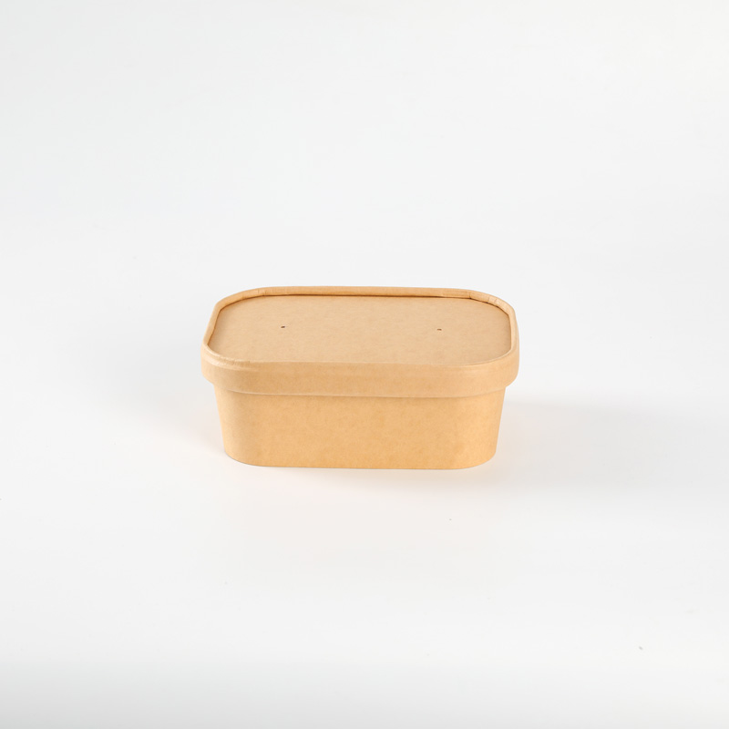 Disposable Rectangle Food Container Custom Printed Take Away Kraft Paper Fruit Salad Bowl With Lids