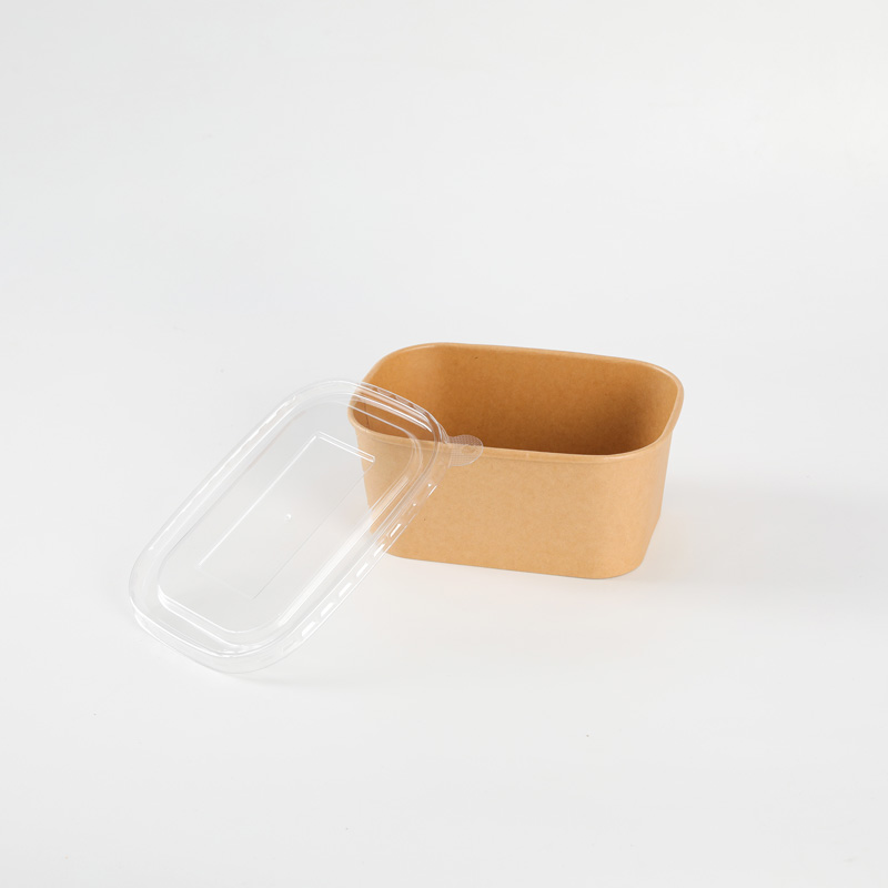 Disposable Rectangle Food Container Custom Printed Take Away Kraft Paper Fruit Salad Bowl With Lids