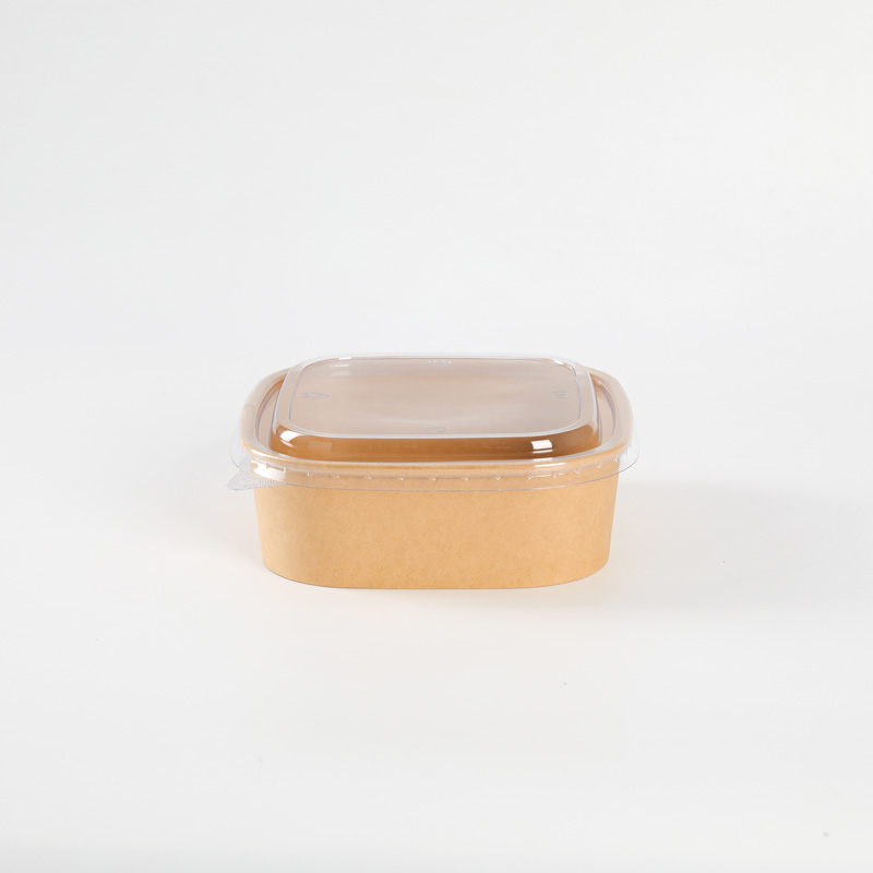 Disposable Rectangle Food Container Custom Printed Take Away Kraft Paper Fruit Salad Bowl With Lids