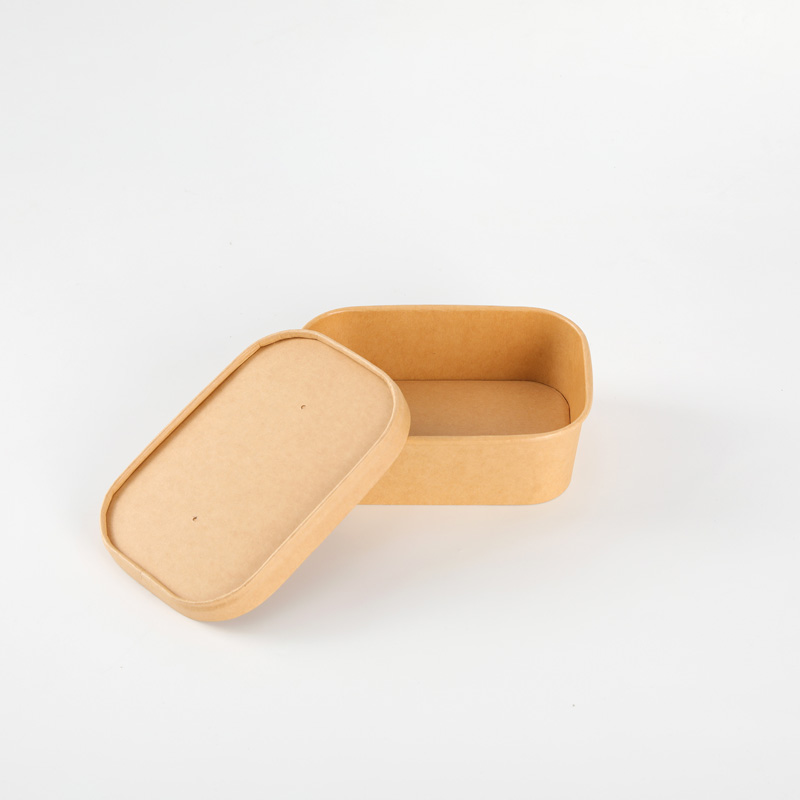 Disposable Rectangle Food Container Custom Printed Take Away Kraft Paper Fruit Salad Bowl With Lids