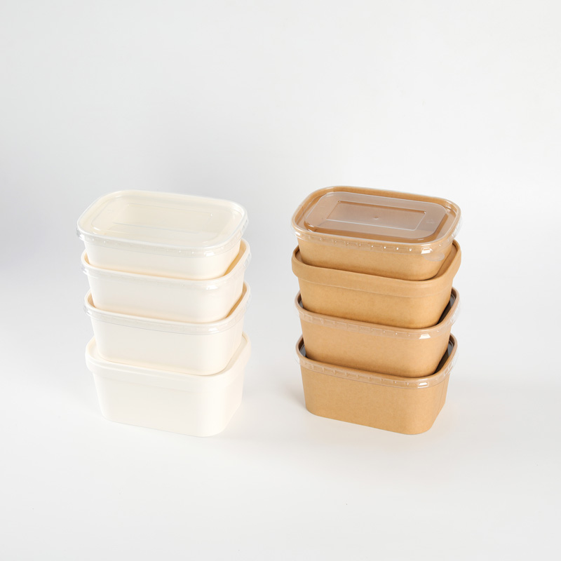 Disposable Rectangle Food Container Custom Printed Take Away Kraft Paper Fruit Salad Bowl With Lids