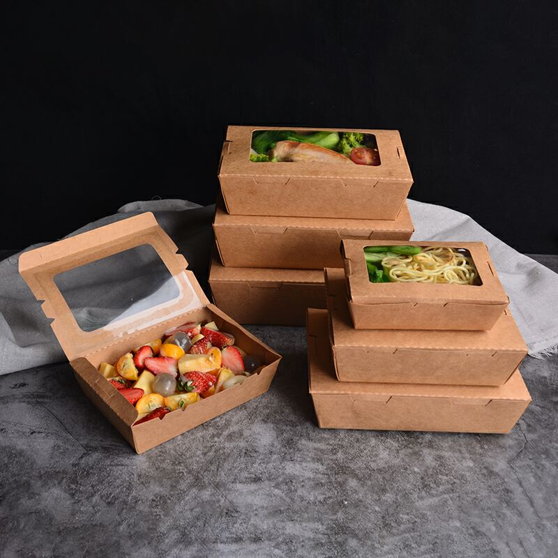 Compostable Paper Boxes  for Sushi Fruit Salad French Fries Paper Salad bow with window