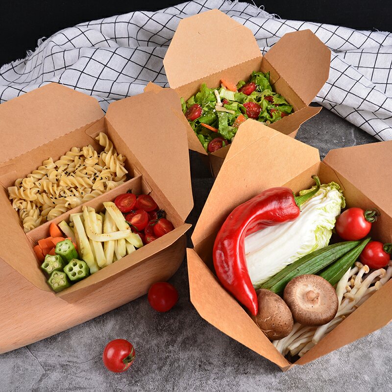 Restaurant Takeout Disposable Fried Chicken Packaging Kraft Paper Lunch Box Lock up delivery Food box