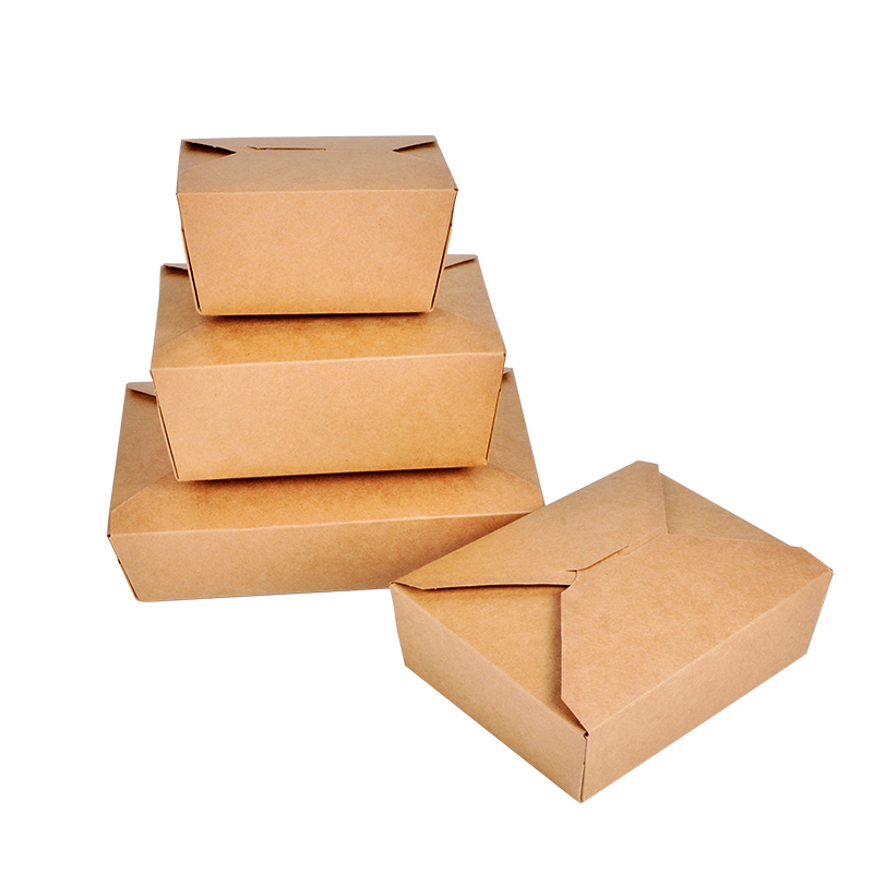 Restaurant Takeout Disposable Fried Chicken Packaging Kraft Paper Lunch Box Lock up delivery Food box