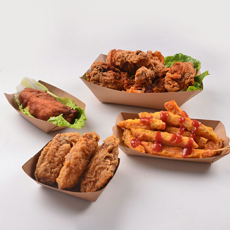Kraft  Paper Boat Tray for Party for Serving French Fries Chicken Salad Sushi