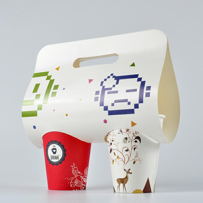 Disposable Paper Cup Kraft Take-Away Carrier with Custom Logo for Coffee Craft With Handle Cardboard Cup Holders