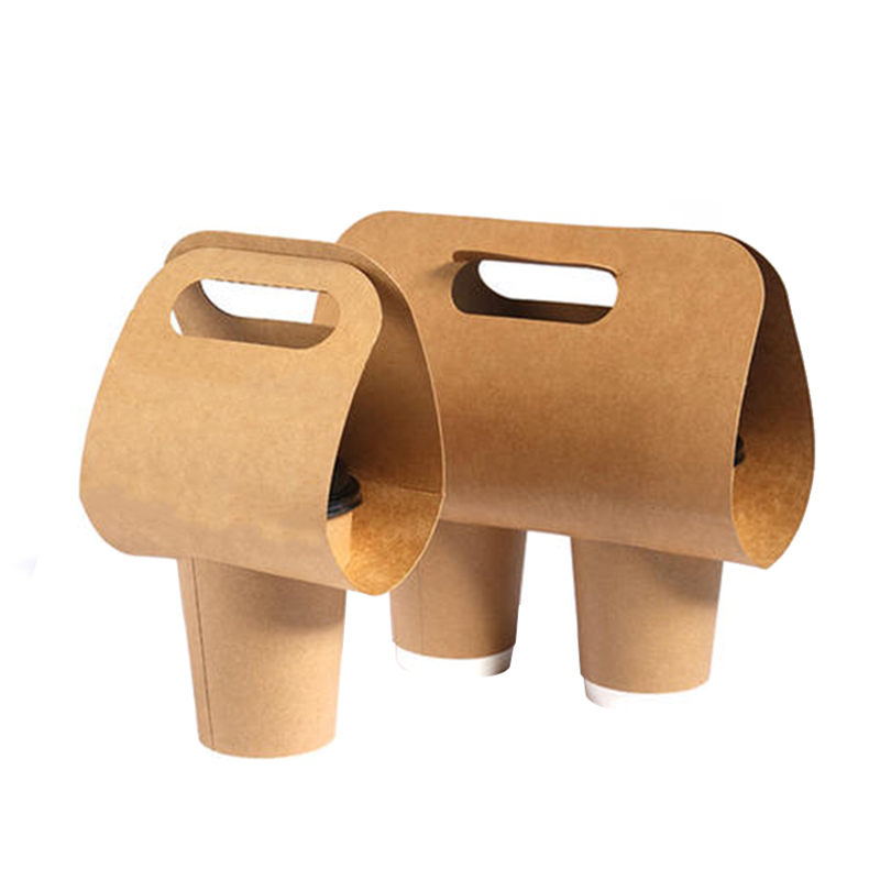 Disposable Paper Cup Kraft Take-Away Carrier with Custom Logo for Coffee Craft With Handle Cardboard Cup Holders