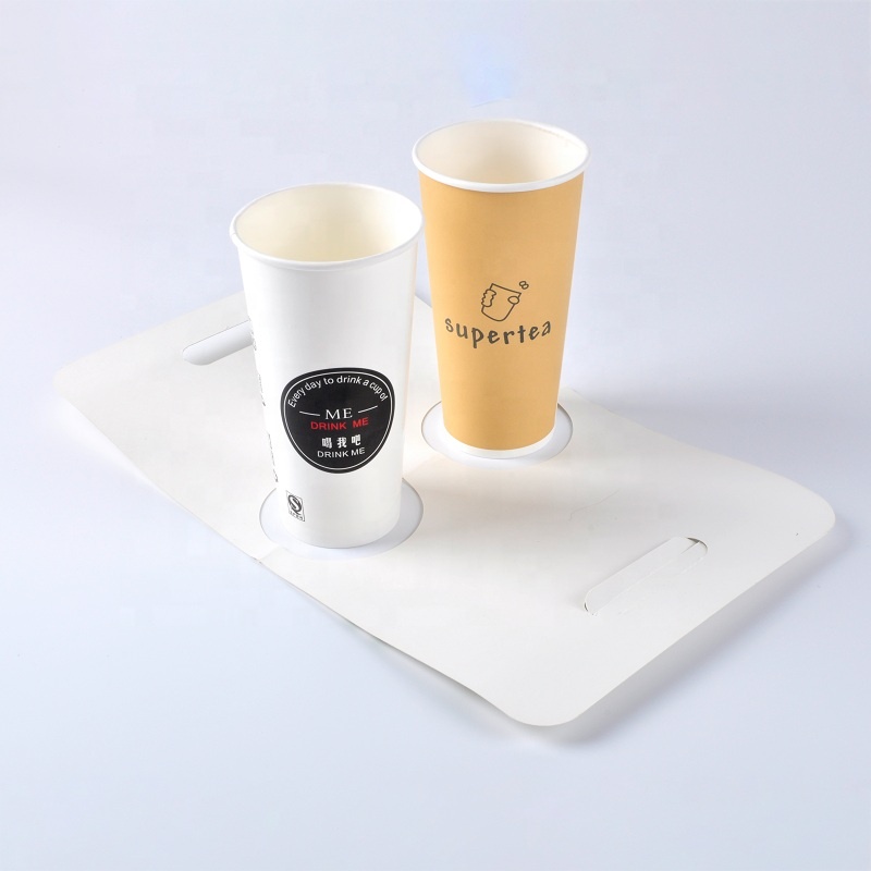Disposable Paper Cup Kraft Take-Away Carrier with Custom Logo for Coffee Craft With Handle Cardboard Cup Holders