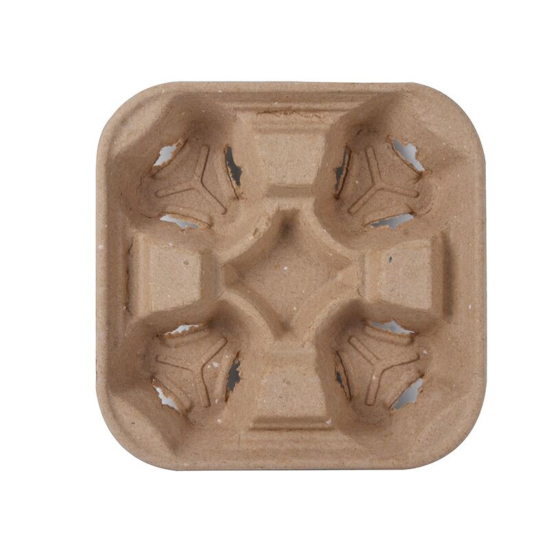 Disposable Bagasse Biodegradable Eco-Friendly Cups Holder Tray Paper Coffee Cup Carrier to Go