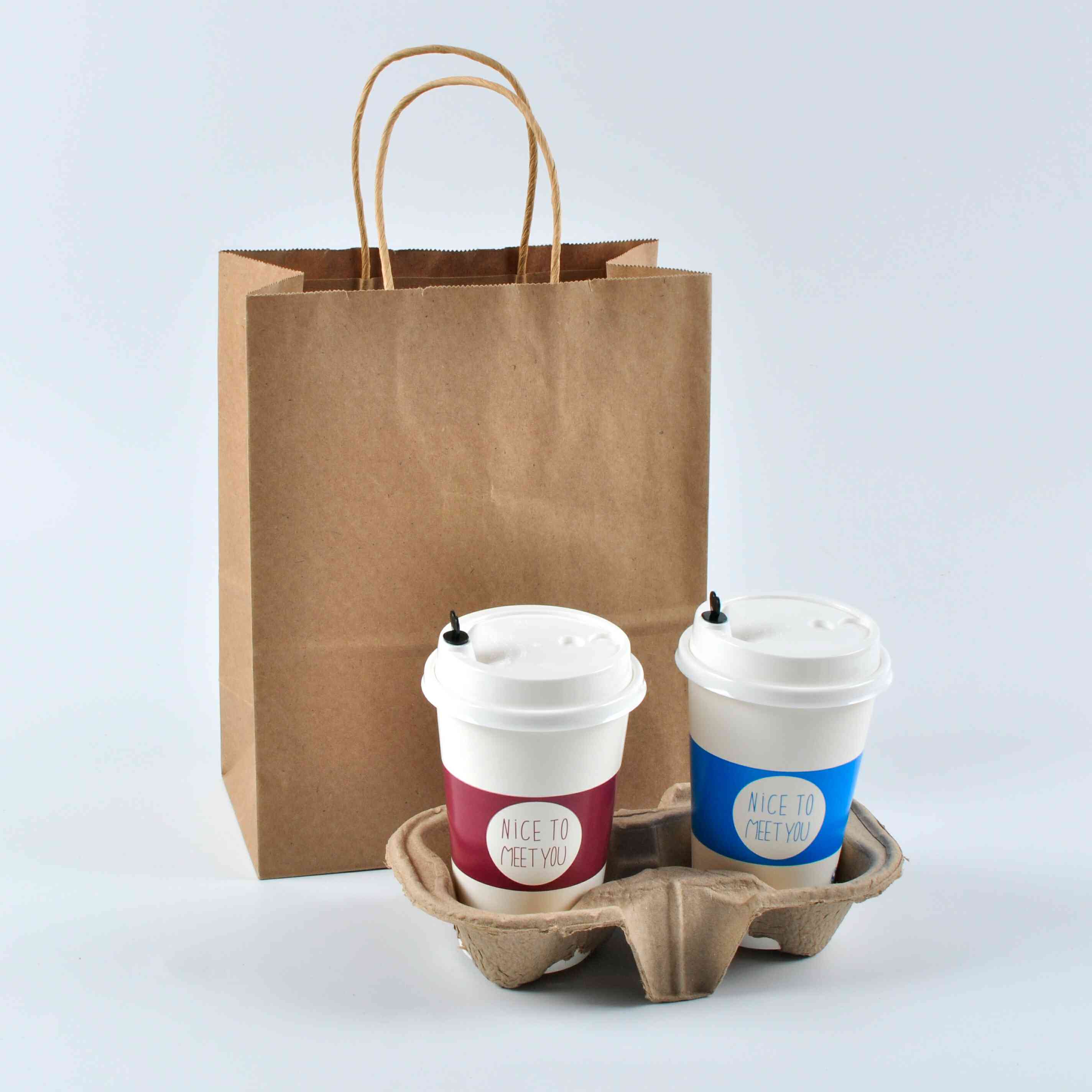 Disposable Bagasse Biodegradable Eco-Friendly Cups Holder Tray Paper Coffee Cup Carrier to Go