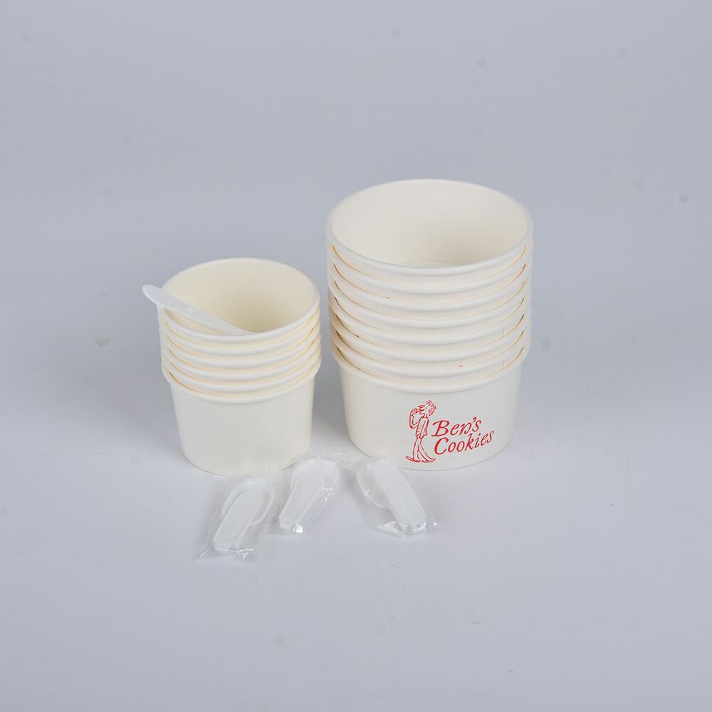 Disposable Ice Cream Cup Yogurt Bowl Lid Single Wall Biodegradable Waterproof Food Grade Craft Paper Material Recycled