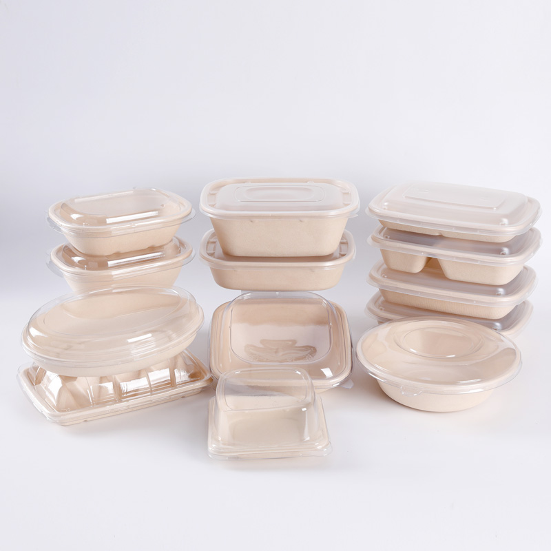 Plant Fibers Renewable Sugarcane Biodegradable Takeaway Packaging Oval Container With Lids