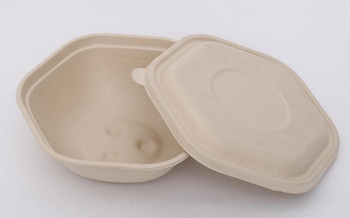 Biodegradable Disposable Fast Food Packaging for Restaurants Takeaway Pulp Bagasse Salad Bowl Hexagonal