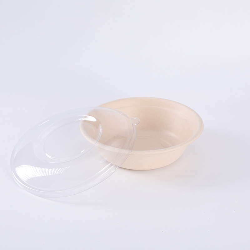 Sugarcane Round Bagasse Biodegradable Disposable Compostable Paper Salad Bowl with Clear Lid