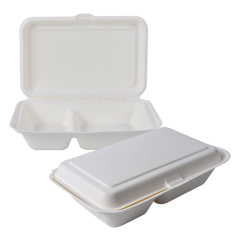 Disposable Clamshell Lunch Box Sugarcane Bagasse Pulp Take Out Bento Food Container