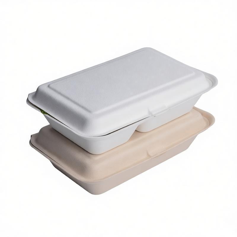 Disposable Clamshell Lunch Box Sugarcane Bagasse Pulp Take Out Bento Food Container