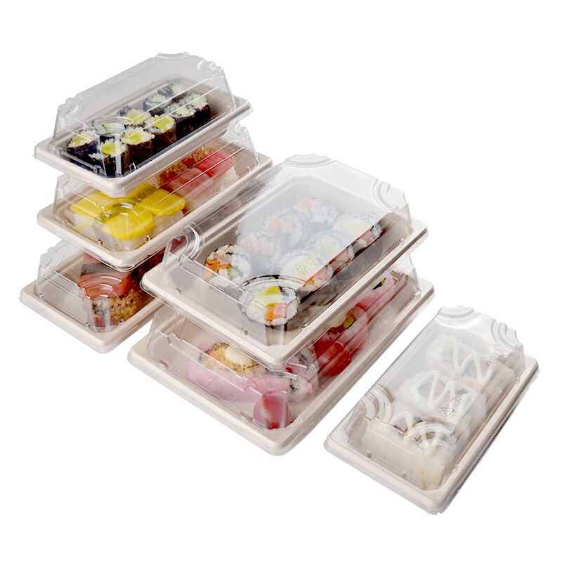 Biodegradable Compostable Bagasse Takeaway Sushi Box With Lid Cake Tray with LID