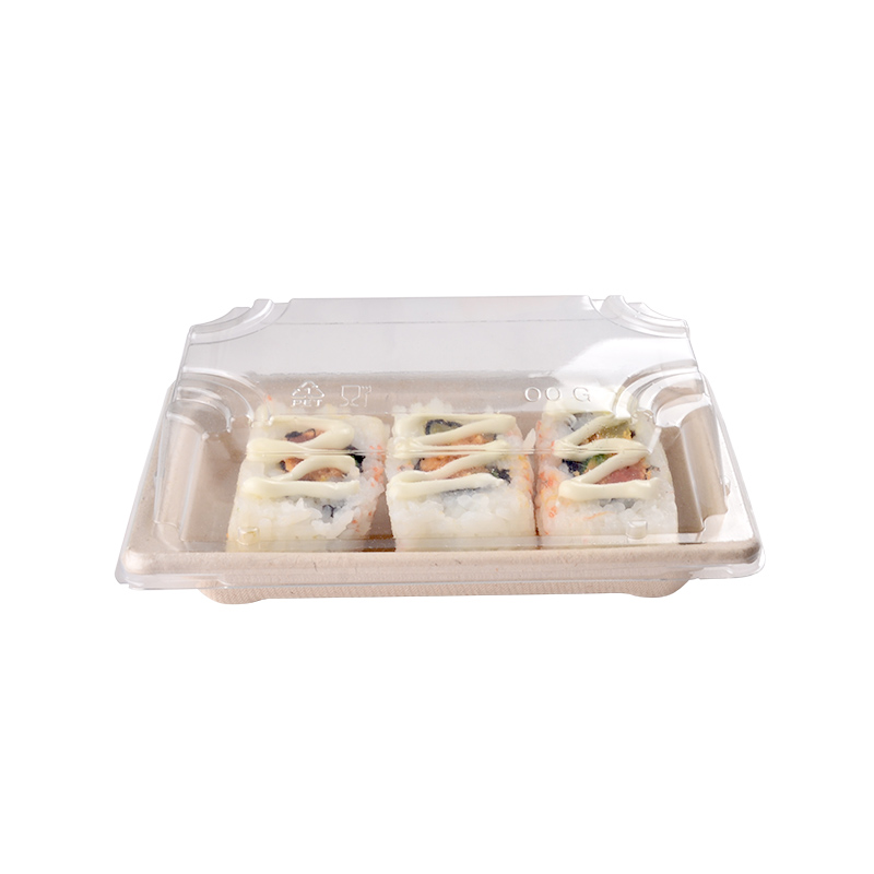 Biodegradable Compostable Bagasse Takeaway Sushi Box With Lid Cake Tray with LID