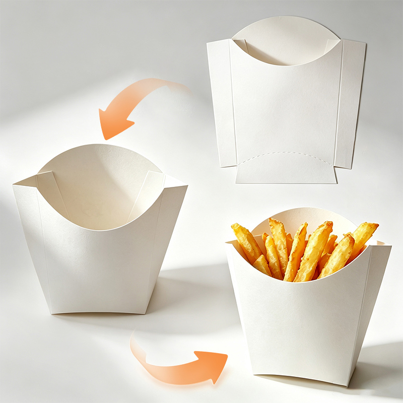 Disposable Snack Containers/French Fry Box Holders Cups, Set of 50 White Paper Snack Holders - Snack Containers