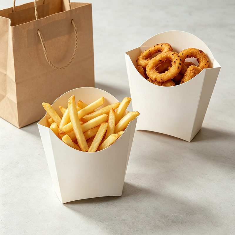 Disposable Snack Containers/French Fry Box Holders Cups, Set of 50 White Paper Snack Holders - Snack Containers