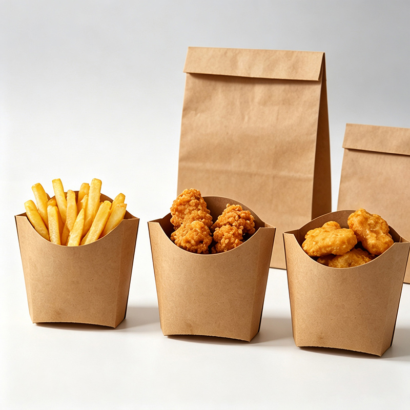 Disposable French Fry Box Holders Kraft Paper Fried Chicken Snack Cups Containers Takeout Cups for Wedding Birthday Home Parties Events Supplies, Brown