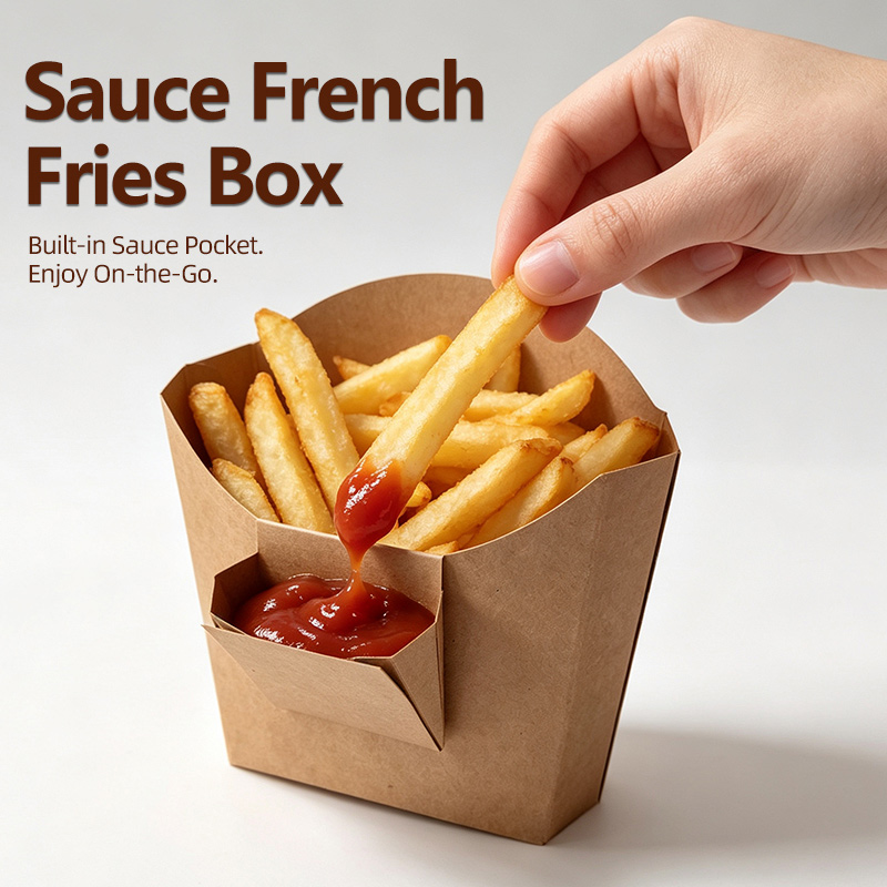 With sauce box French Fry Holder Disposable French Fries Box Container Small Popcorn Paper Cup for Fries, Onion Rings, Crackers