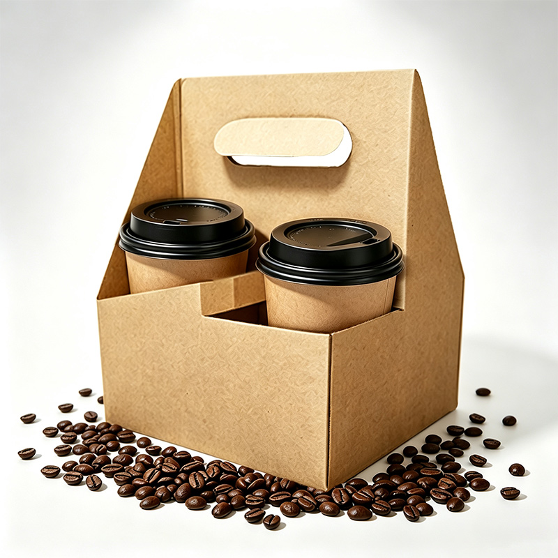 Drink Carrier with Handles,corrugated 2/4/6 cups Holder, Space-Saving, Foldable, Geinforced Structure, Spill-proof, Cold/Hot Drinks, Cafes Gift, Bakeries