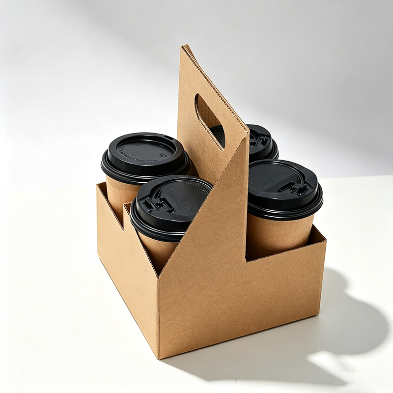 Drink Carrier with Handles,corrugated 2/4/6 cups Holder, Space-Saving, Foldable, Geinforced Structure, Spill-proof, Cold/Hot Drinks, Cafes Gift, Bakeries
