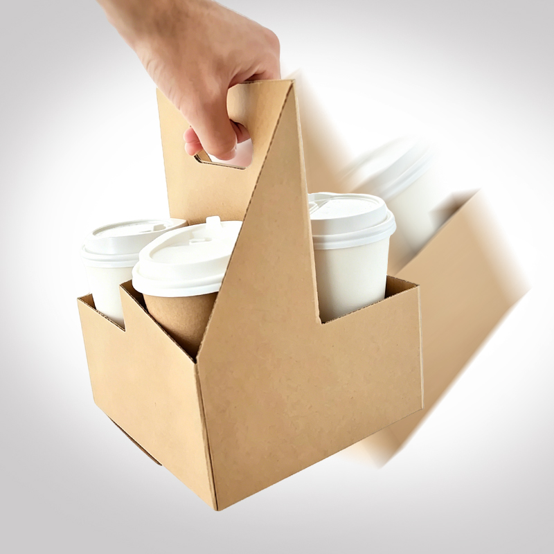 Drink Carrier with Handles,corrugated 2/4/6 cups Holder, Space-Saving, Foldable, Geinforced Structure, Spill-proof, Cold/Hot Drinks, Cafes Gift, Bakeries