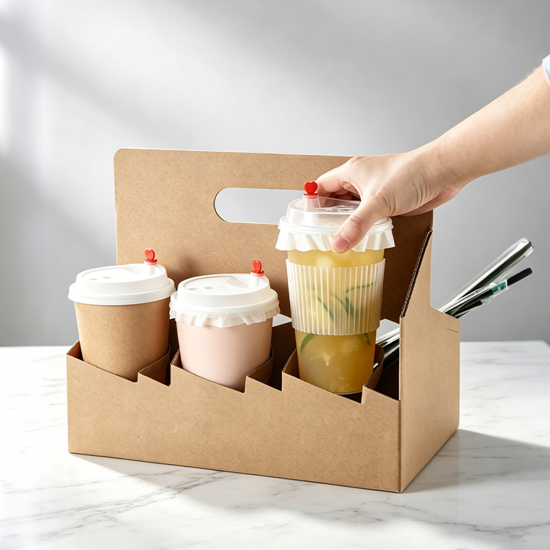Disposable Paper Coffee Cup Holder Portable Drink Cup Carriers to go Cup Holder Food Delivery Accessories for Hot/Cold Drinks