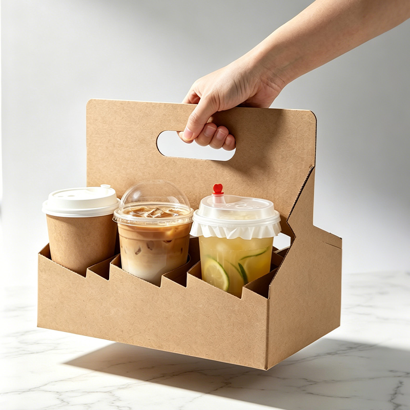 Disposable Paper Coffee Cup Holder Portable Drink Cup Carriers to go Cup Holder Food Delivery Accessories for Hot/Cold Drinks