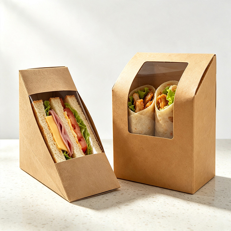 Fried Chicken Fries Paper Box Sandwich Packaging Window Baking Snack Box Food-Grade Safe Kraft Paper Rectangular Hook Bottom Box