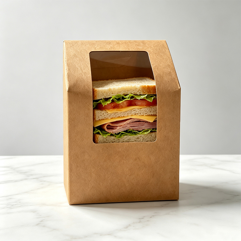 Fried Chicken Fries Paper Box Sandwich Packaging Window Baking Snack Box Food-Grade Safe Kraft Paper Rectangular Hook Bottom Box