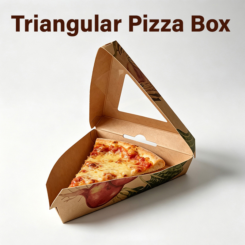 Manufacturers Customizable Printed logo Pizza Box With Window Good Price Triangular Pizza Cone Take Away Kraft Box