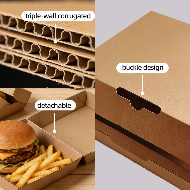 Corrugated Kraft Paper Burger Boxes Eco Friendly Custom Printed Food Grade Packaging for Fast Food Restaurant Takeaway