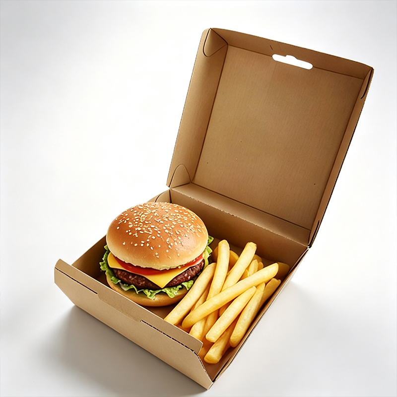 Corrugated Kraft Paper Burger Boxes Eco Friendly Custom Printed Food Grade Packaging for Fast Food Restaurant Takeaway