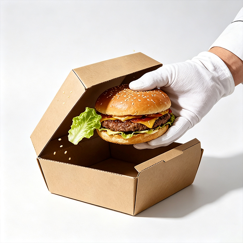 Corrugated Kraft Paper Burger Boxes Eco Friendly Custom Printed Food Grade Packaging for Fast Food Restaurant Takeaway