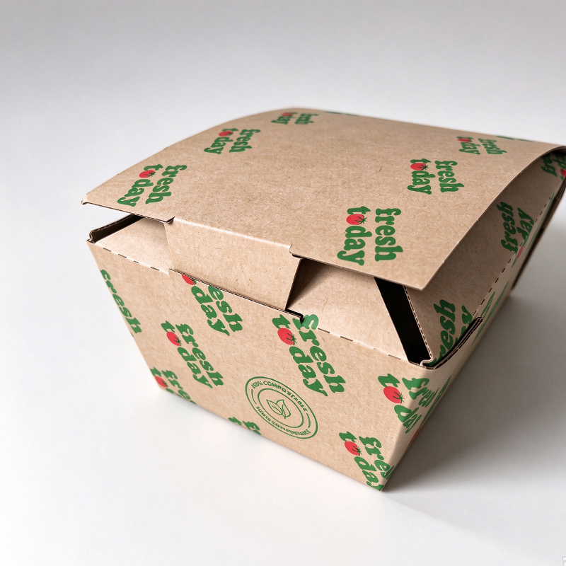 Custom Printed Fast Food Pasta Box French Fries Packaging Clamshell Burger Takaway Packing Box with logo