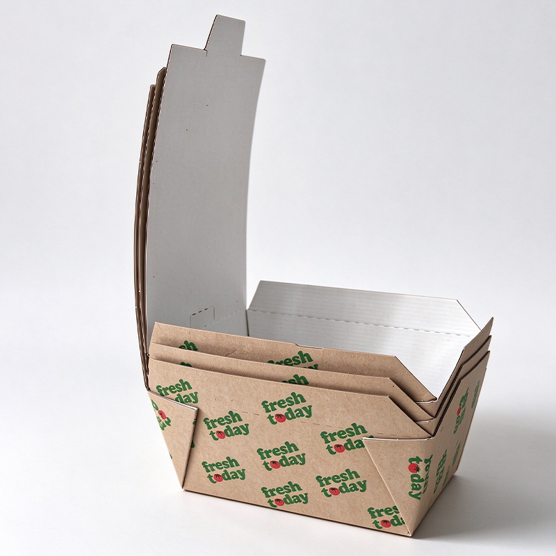 Custom Printed Fast Food Pasta Box French Fries Packaging Clamshell Burger Takaway Packing Box with logo